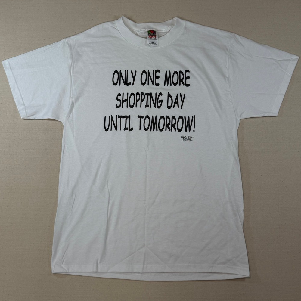 Vintage Fruit of the Loom Shopping Humor Graphic T-Shirt White Large Kool Tees